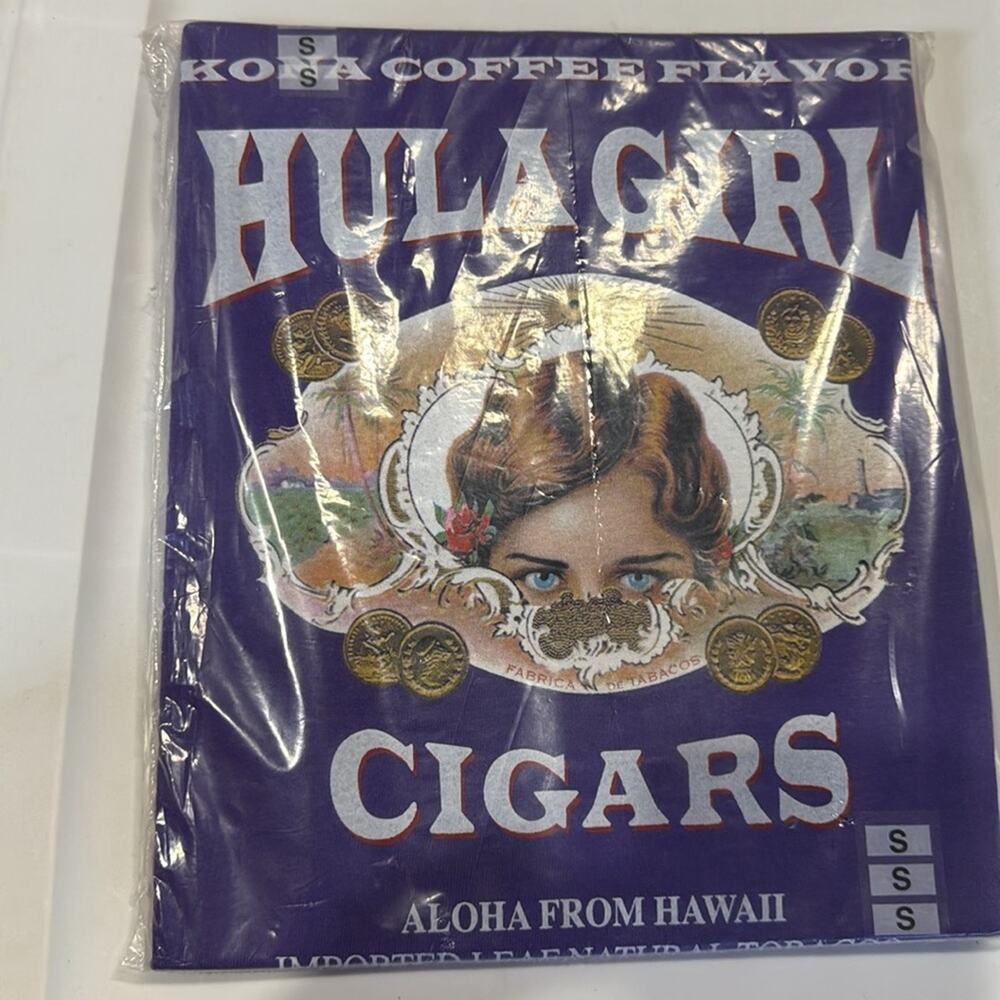 NWT Kona Coffee Flavor HULA GIRL CIGARS Aloha from Hawaii Small Purple T-Shirt